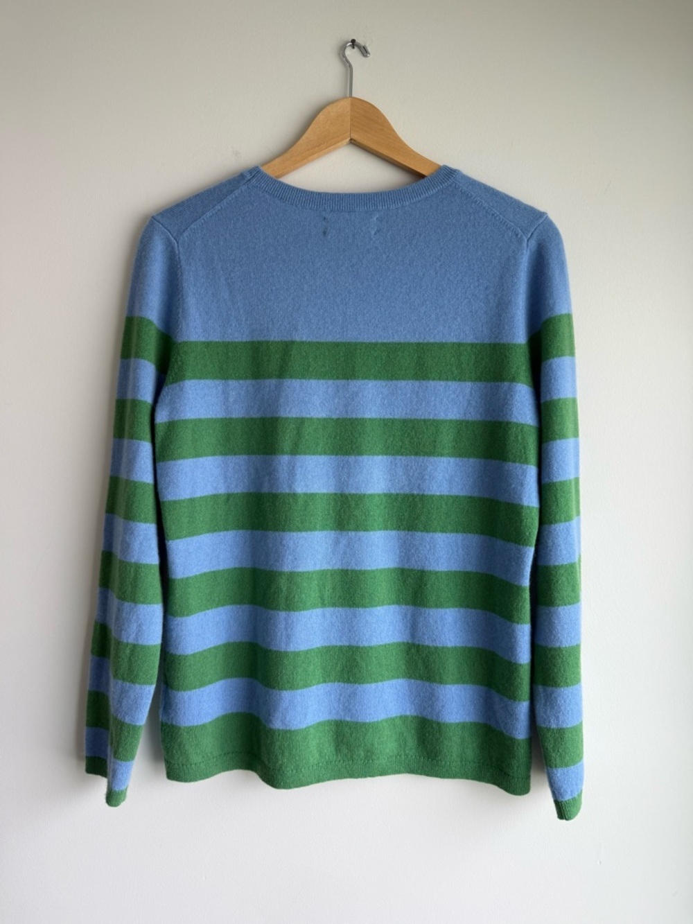 Lands’ End 100% Cashmere Striped Sweater Blue Green Crewneck Size M - Picture 2 of 8